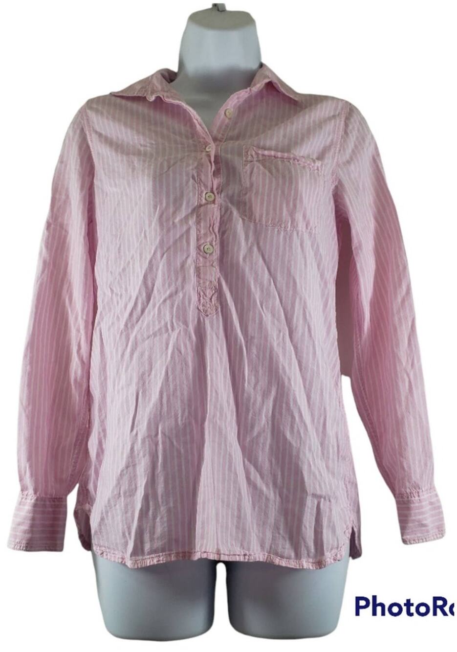 J Crew Pink and White Striped 1/2 Button Down Long Sleeve Blouse Size 0